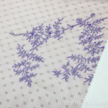 Tissu en treillis de dentelle à broderie en polyester avec paillette violette